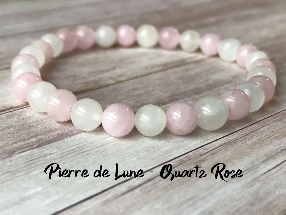 Bracelet Pierre de Lune et Quartz Rose